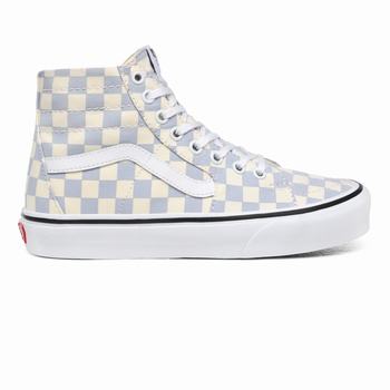 Női Vans Checkerboard Sk8-Hi Tapered Magasszárú Cipő VA6490825 Kék/Fehér